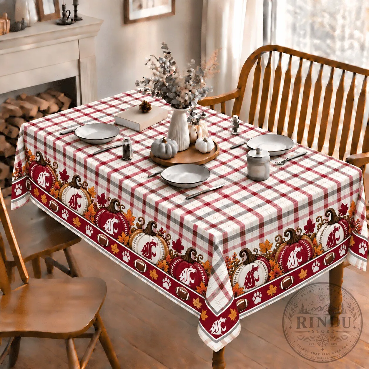 Washington State Cougars Plaid Pattern Fall Pumpkin Tablecloth 1 Washington State Cougars Plaid Pattern Fall Pumpkin Tablecloth