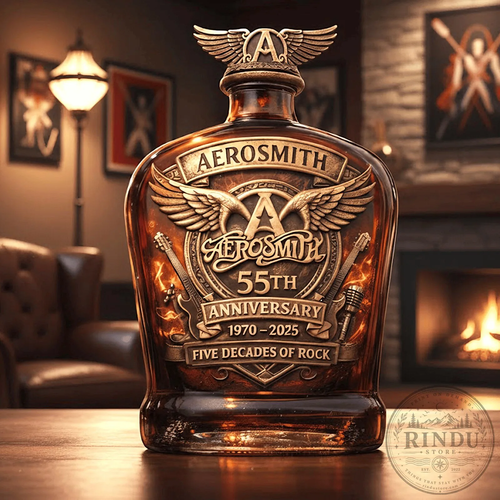 Commemorative Whiskey Bottle Celebrating Aerosmith's 55 Years of Rock and Roll