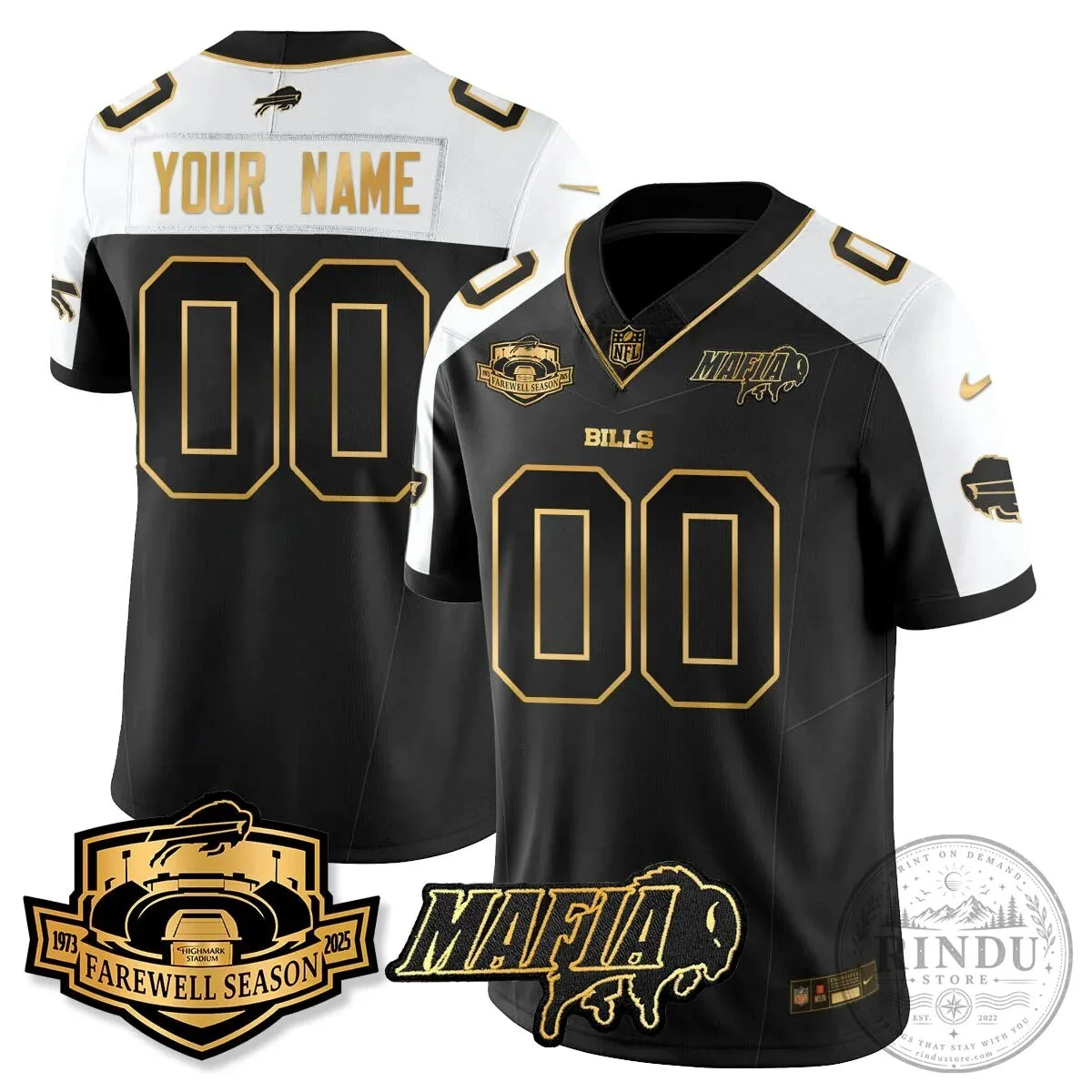 Buffalo Bills Mafia Farewell Season Black Gold Custom Football Jersey