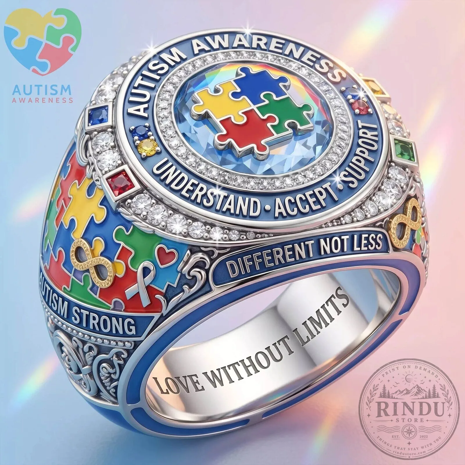 Ring Supporting Autism Awareness: Accept, Understand, and Embrace Differences with Puzzle Piece Design 5 Ring Supporting Autism Awareness: Accept, Understand, and Embrace Differences with Puzzle Piece Design