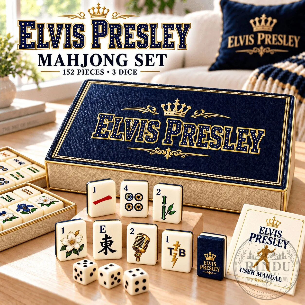 Elvis Presley Premium Mahjong Game Set with 152 Tiles and 3 Dice