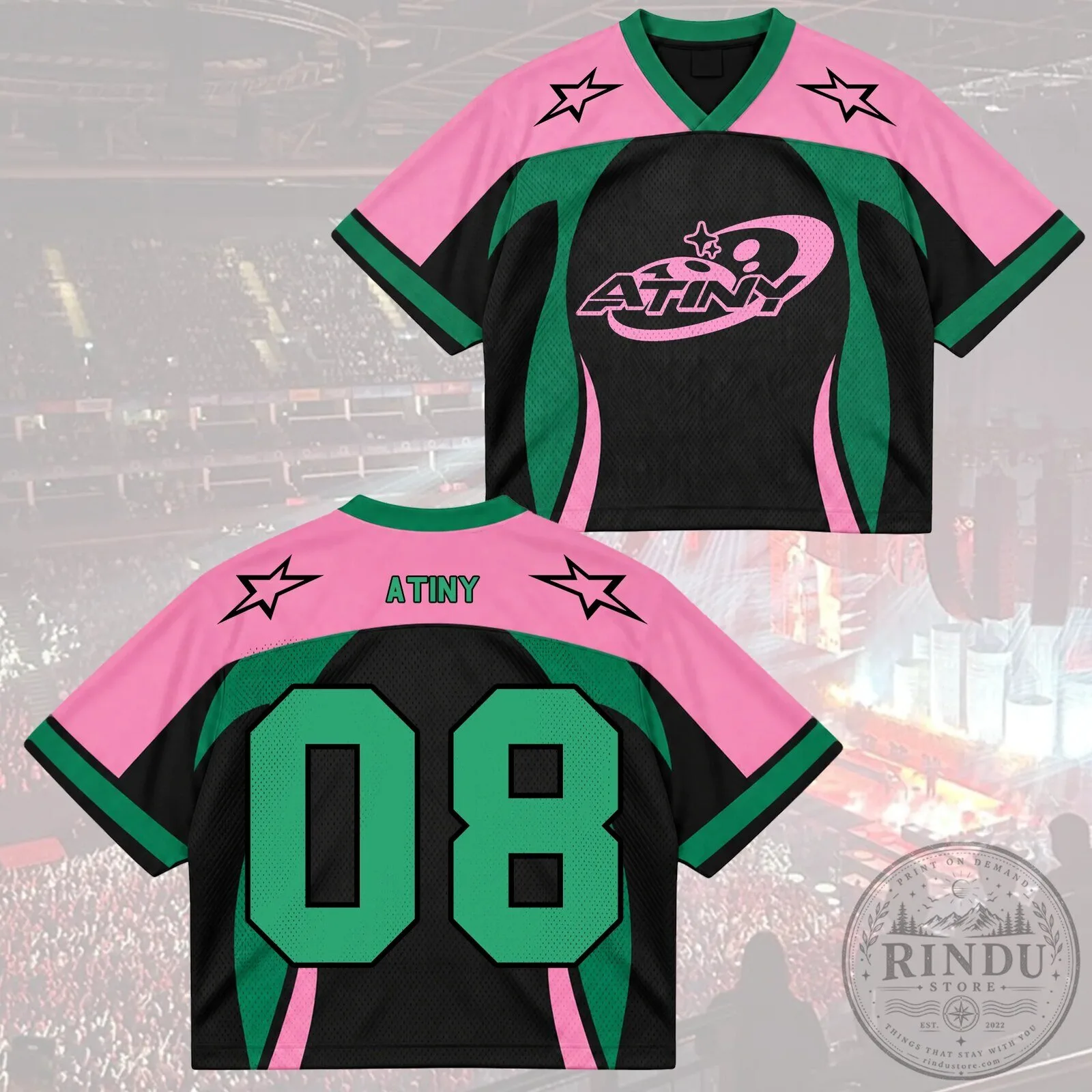 ATEEZ Atiny K-Pop Fandom Pink and Green Mesh Jersey 2 ATEEZ Atiny K-Pop Fandom Pink and Green Mesh Jersey