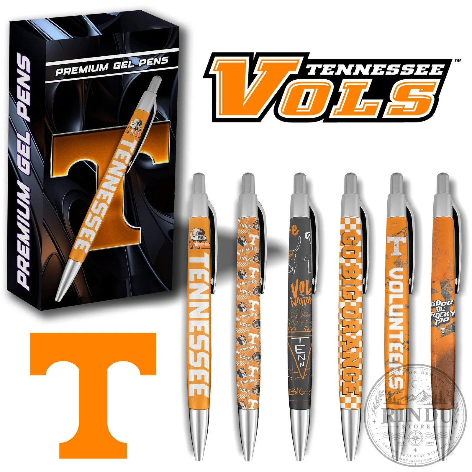 Tennessee Volunteers University Premium Gel Pens Set, Go Big Orange School Supplies