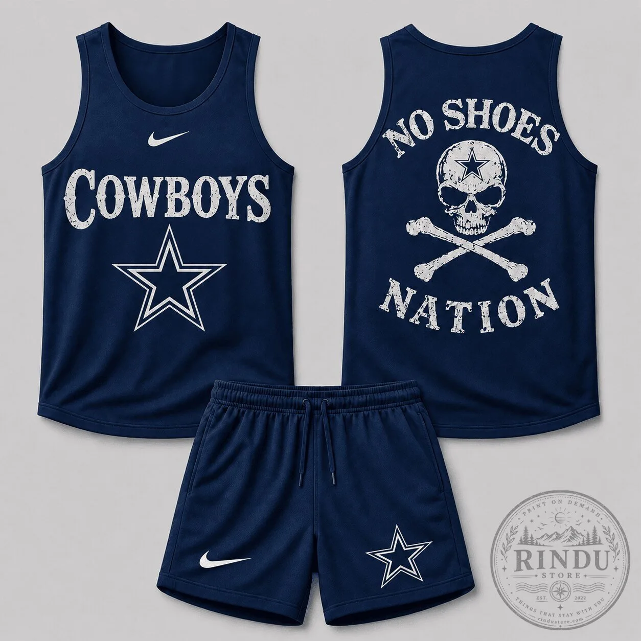 Sleeveless Tank Top and Shorts Set featuring Dallas Cowboys No Shoes Nation Skull Crossbones 1 Sleeveless Tank Top and Shorts Set featuring Dallas Cowboys No Shoes Nation Skull Crossbones