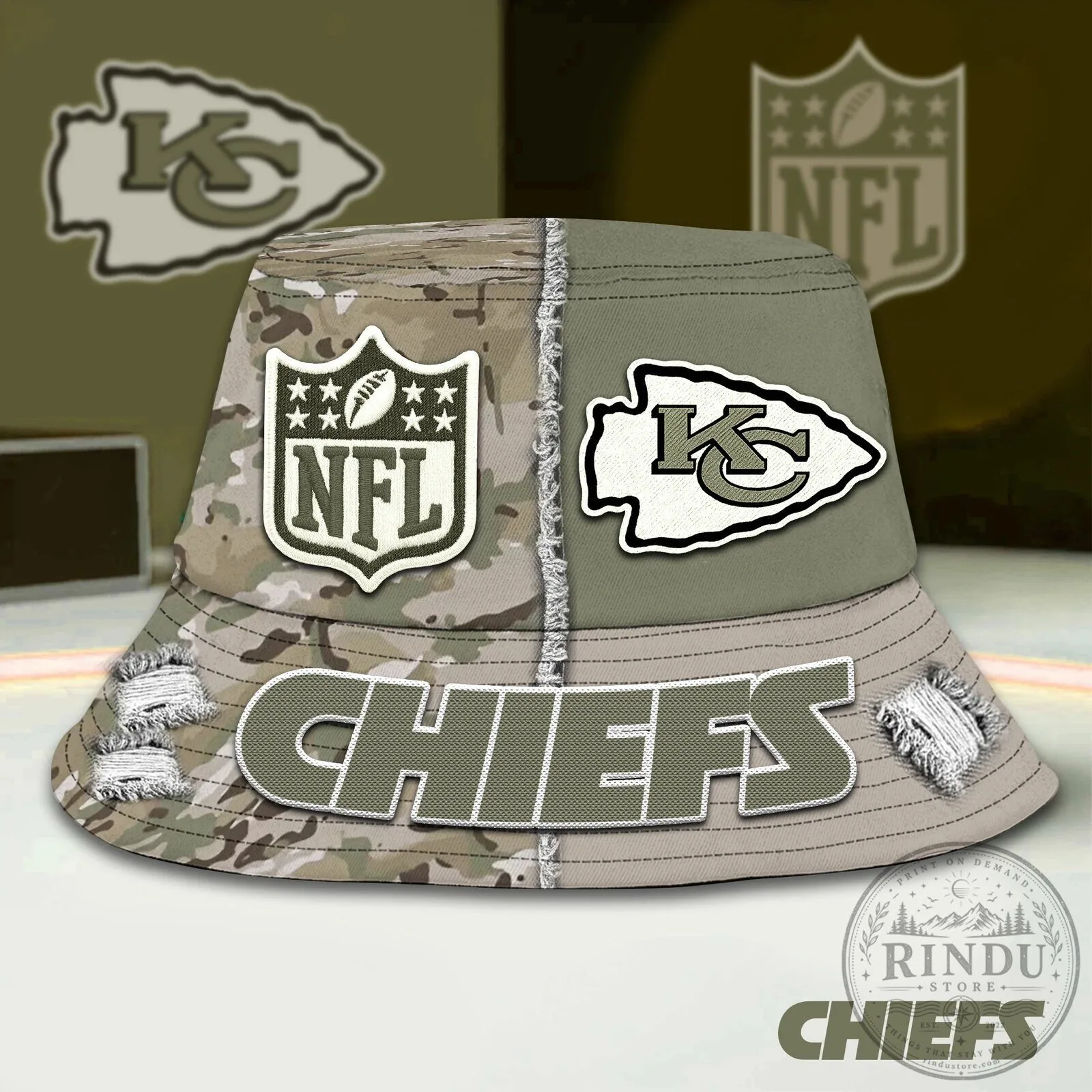 Kansas City Chiefs NFL Camouflage Distressed Bucket Hat