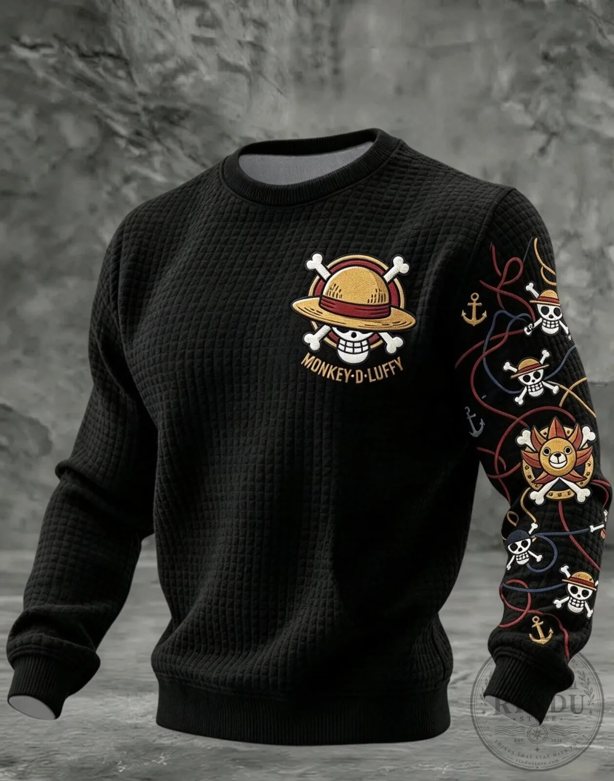 Monkey D Luffy Straw Hat Pirates One Piece Anime Black Crewneck Sweatshirt