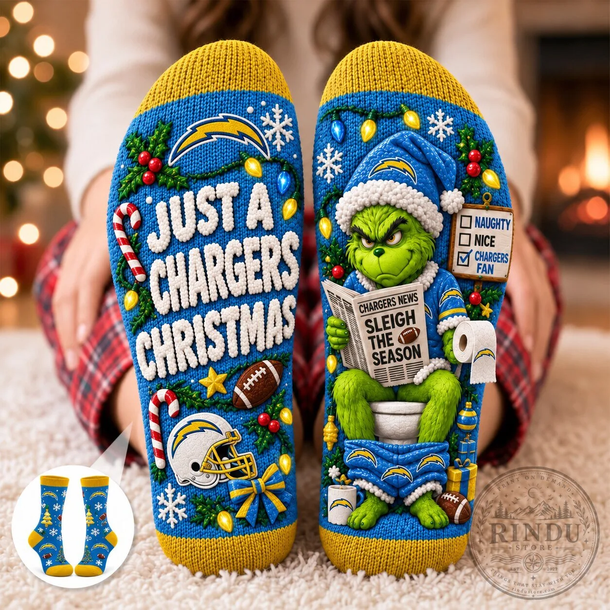 Los Angeles Chargers Grinch Christmas Holiday Football Team Socks