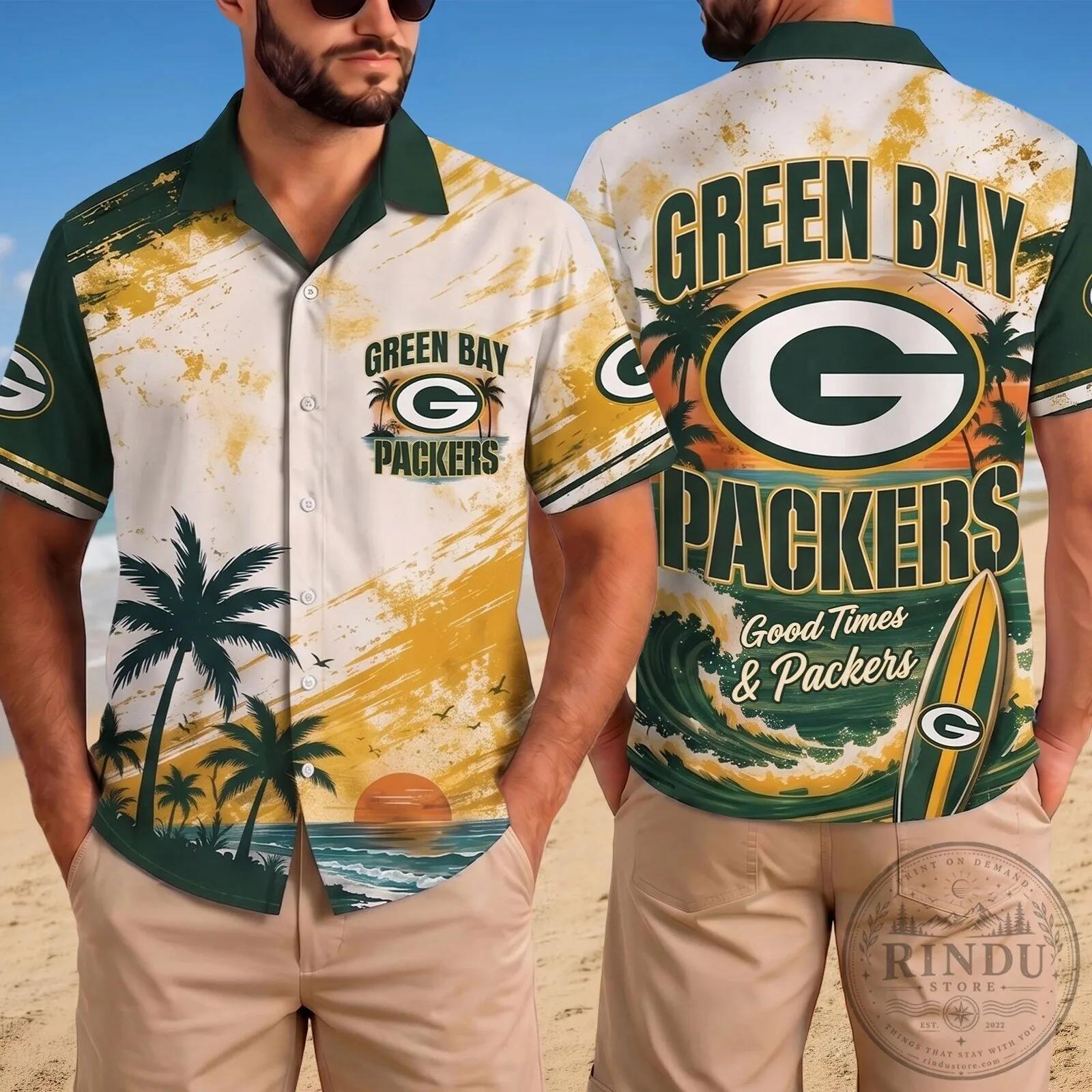 Green Bay Packers Team Green Shirt Tropical Hawaiian Button Down Shirt