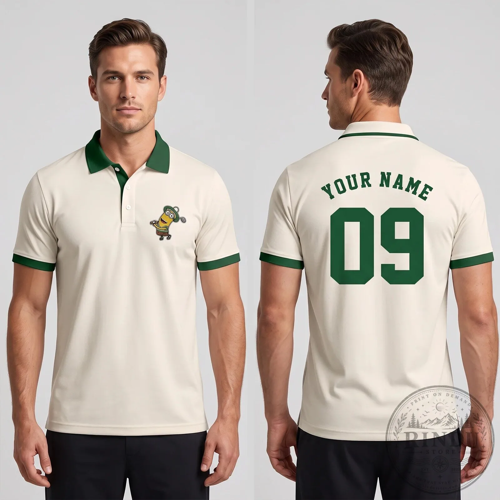 Team Green Minion Golf Polo Shirt - Personalized Cream Green Casual Polo