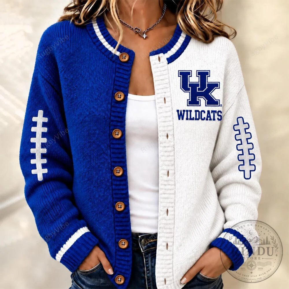 Kentucky Wildcats Football Team Blue and White Knit Cardigan Jacket