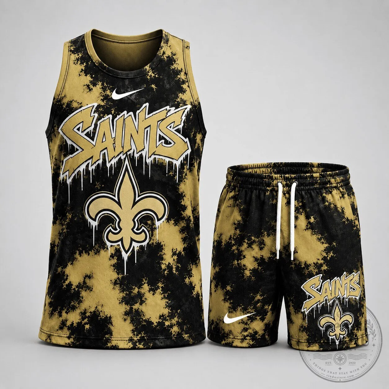 New Orleans Saints Gold and Black Tie-Dye Tank Top and Shorts Set