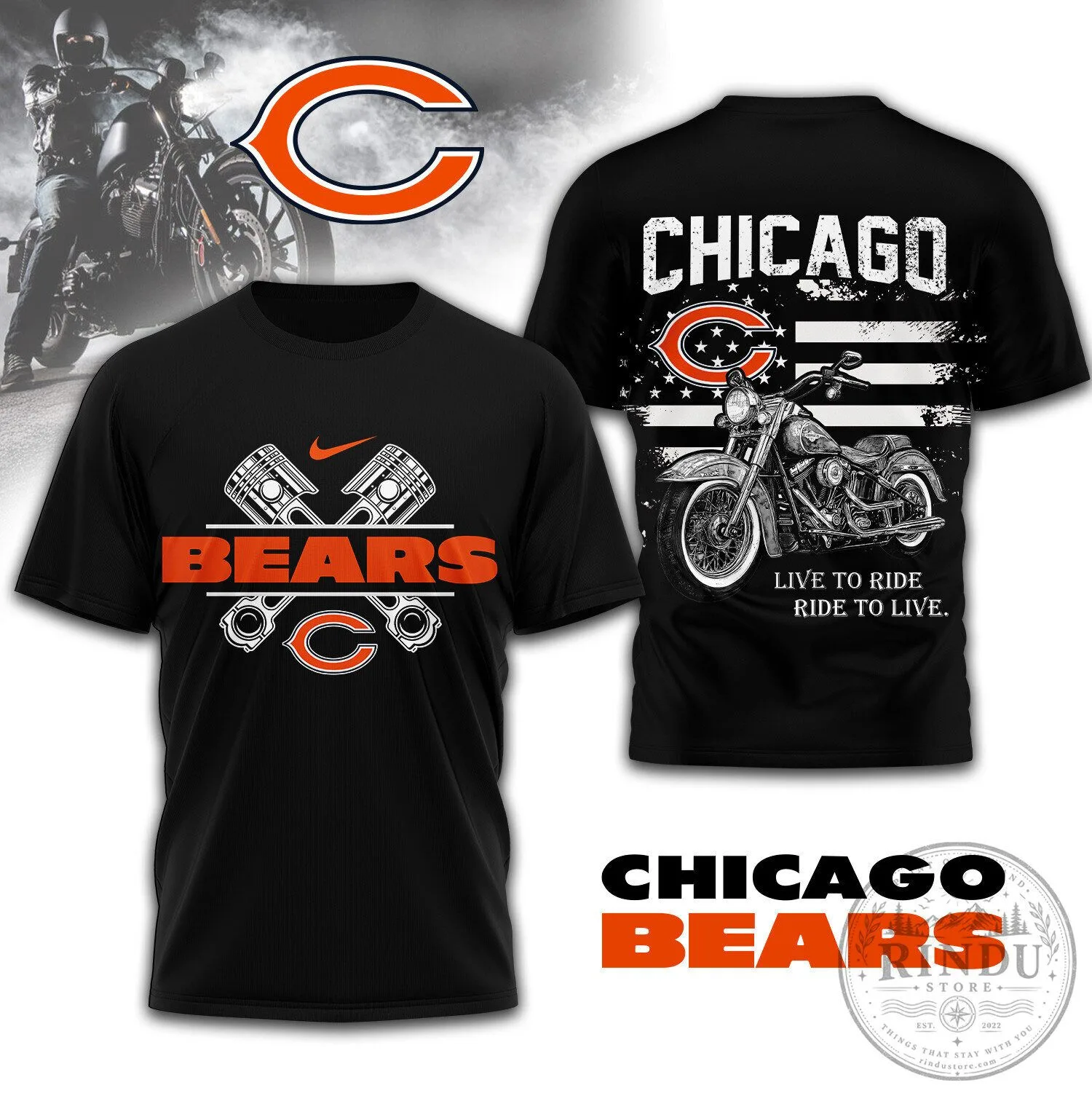 Chicago Bears Shirt Men's Motorcycle Graphic T-Shirt