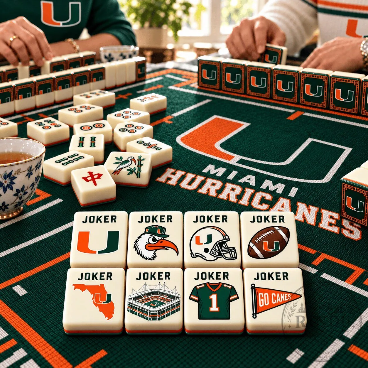 Miami Hurricanes Premium Mahjong Game Set with Custom Tiles and Mat