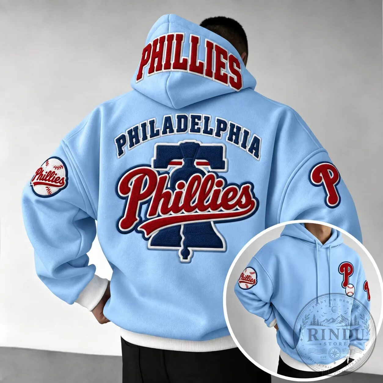 Philadelphia Phillies Baseball Team Logo Light Blue Oversized Hoodie
