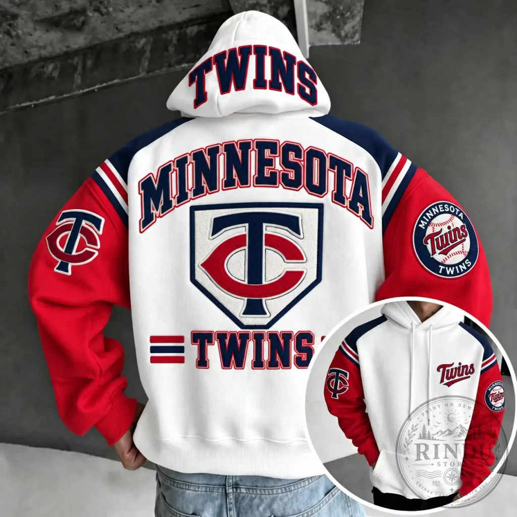White Hoodie featuring the Minnesota Twins Baseball Team Logo White Hoodie featuring the Minnesota Twins Baseball Team Logo