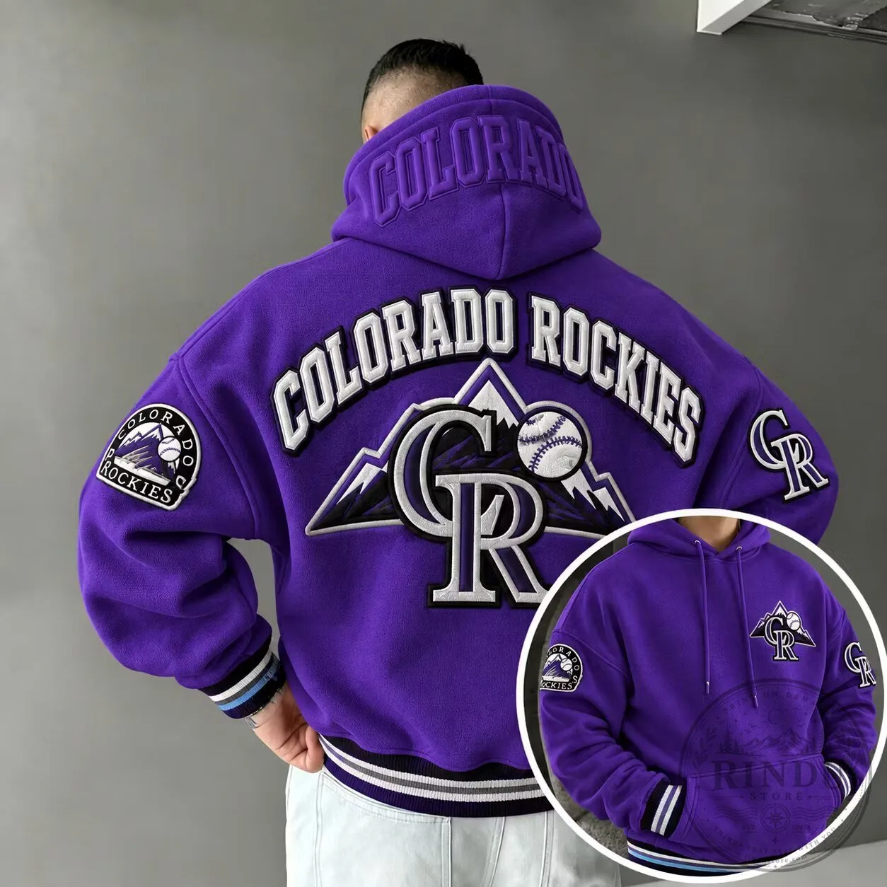 Colorado Rockies Baseball Team Embroidered Purple Oversized Hoodie