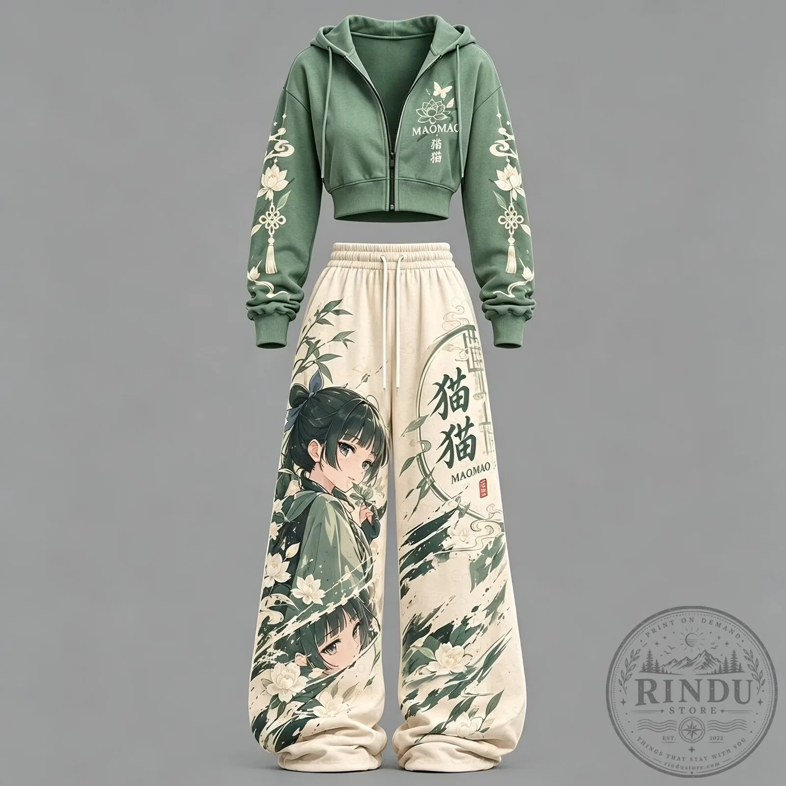 The Apothecary Diaries Maomao Anime Character Printed Cropped Hoodie and Pants Set