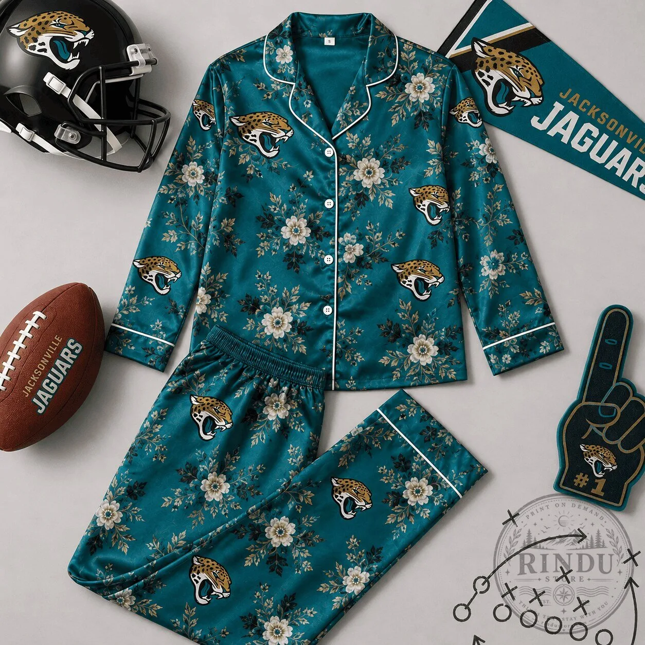 Jacksonville Jaguars NFL Floral Print Premium Pajamas Set