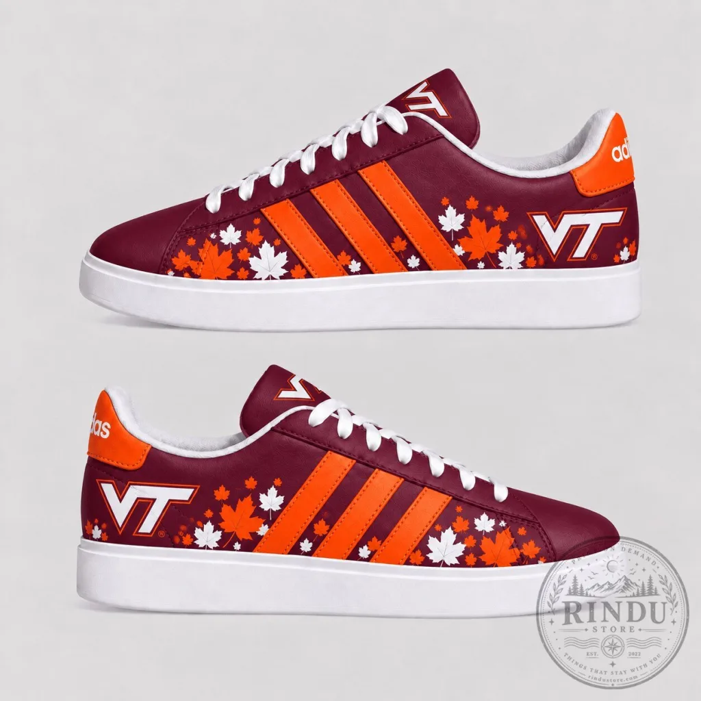 Virginia Tech Hokies Fall Season Maple Leaves Stripes Sneakers Virginia Tech Hokies Fall Season Maple Leaves Stripes Sneakers