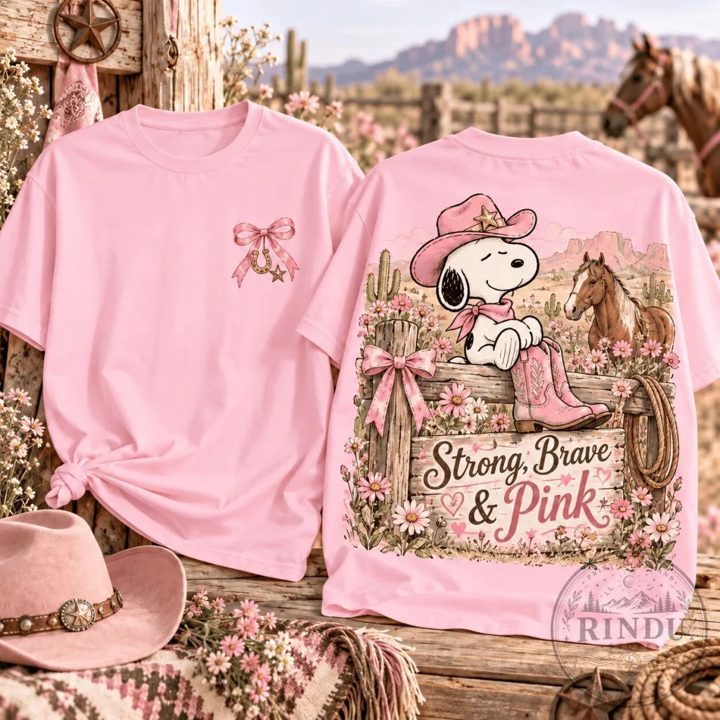 Snoopy Strong Brave Pink Cowgirl Breast Cancer Awareness T-Shirt Snoopy Strong Brave Pink Cowgirl Breast Cancer Awareness T-Shirt
