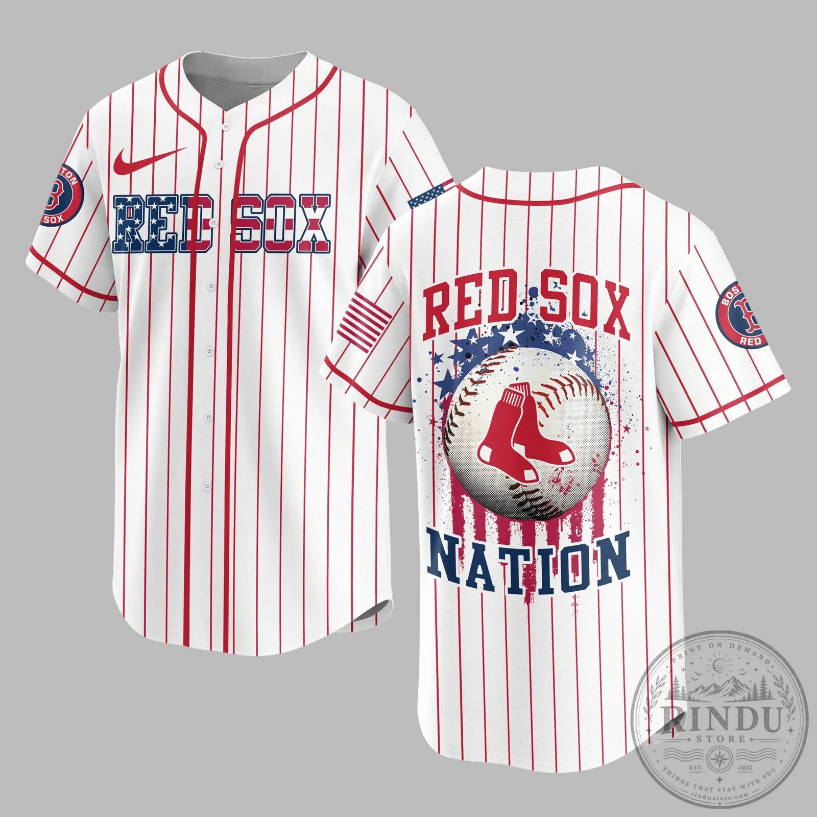 Boston Red Sox Baseball Jersey with USA Flag Edition Design