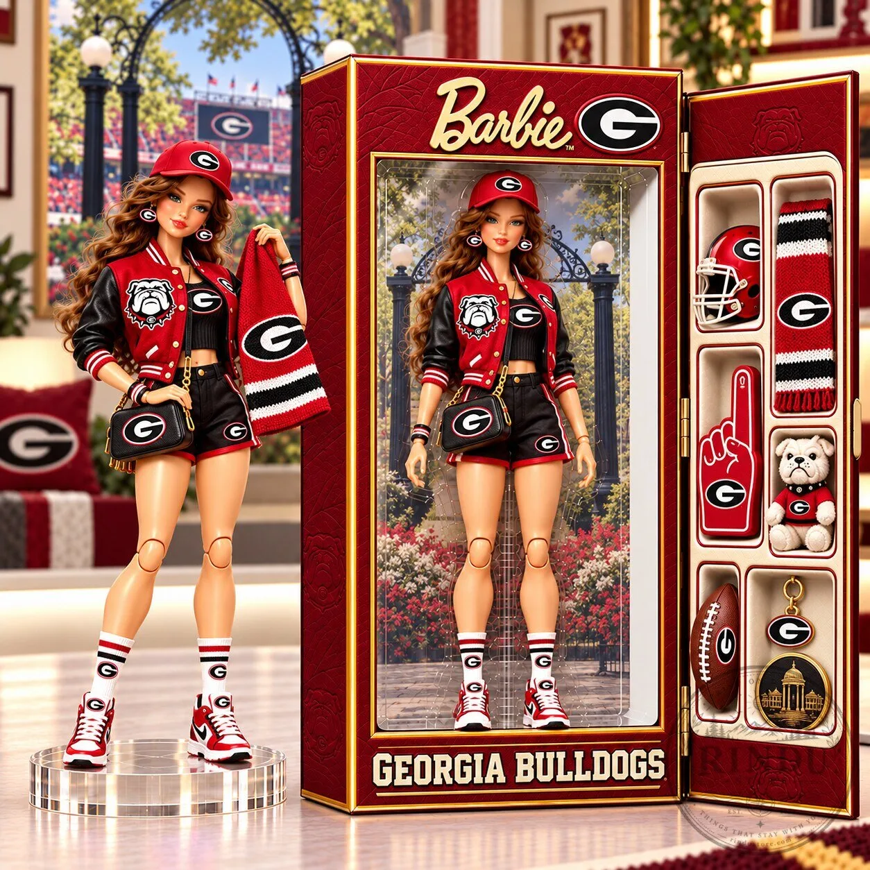 Georgia Bulldogs Barbie Doll Collectible Figurine Set with Accessories