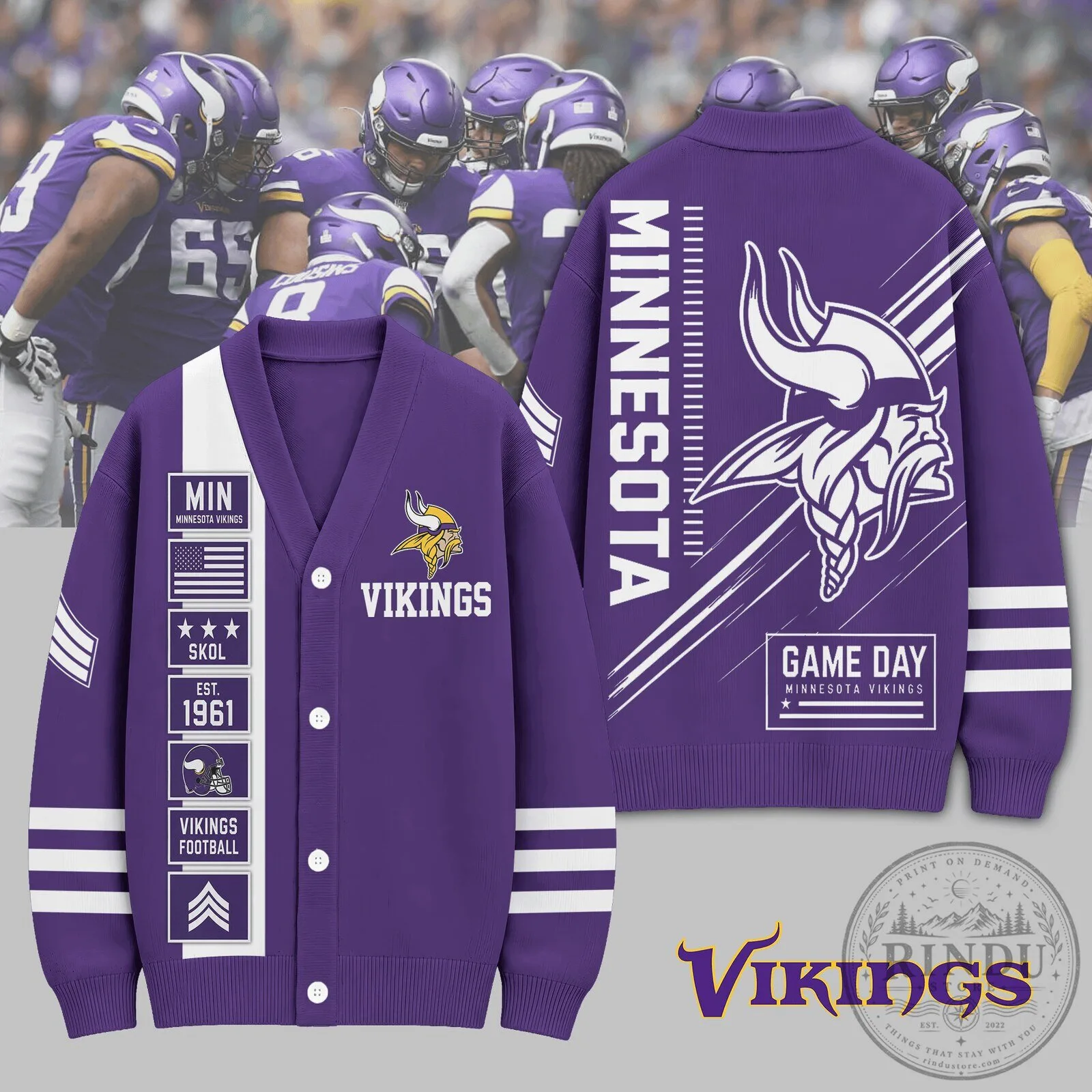 Minnesota Vikings NFL Football Team Heritage Varsity Knit Cardigan