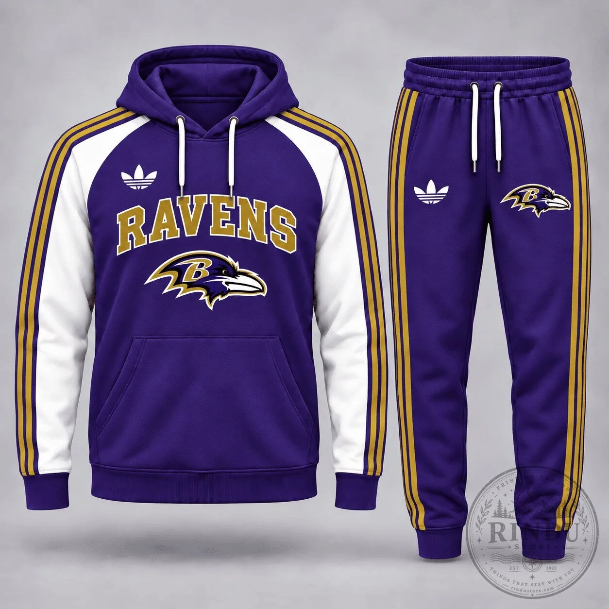 Baltimore Ravens Football Team Logo Purple and Gold Hoodie and Jogger Set