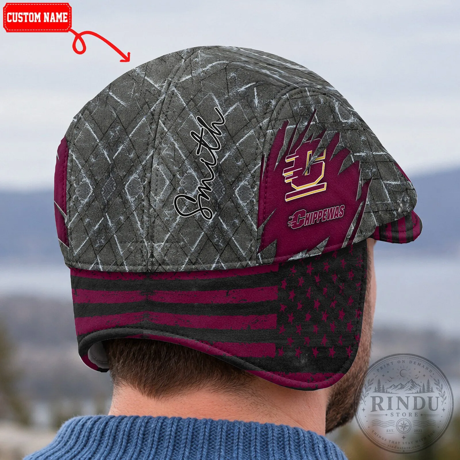 Central Michigan Chippewas NCAA Flat Cap with Foldable Ear Flaps 12 Central Michigan Chippewas NCAA Flat Cap with Foldable Ear Flaps