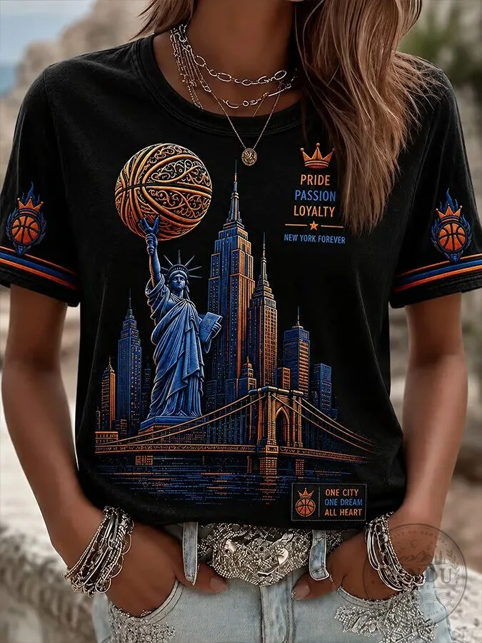 New York Basketball Fan Shirt Statue of Liberty Skyline Graphic