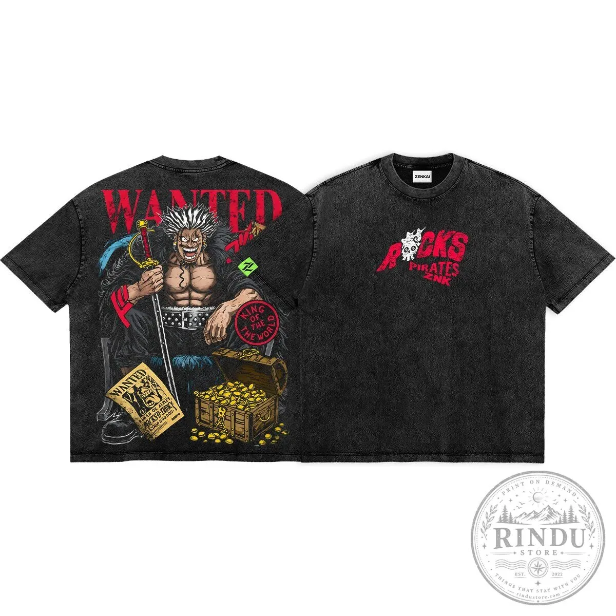 Rocks Pirates Wanted Poster One Piece Anime T-Shirt 5 Rocks Pirates Wanted Poster One Piece Anime T-Shirt