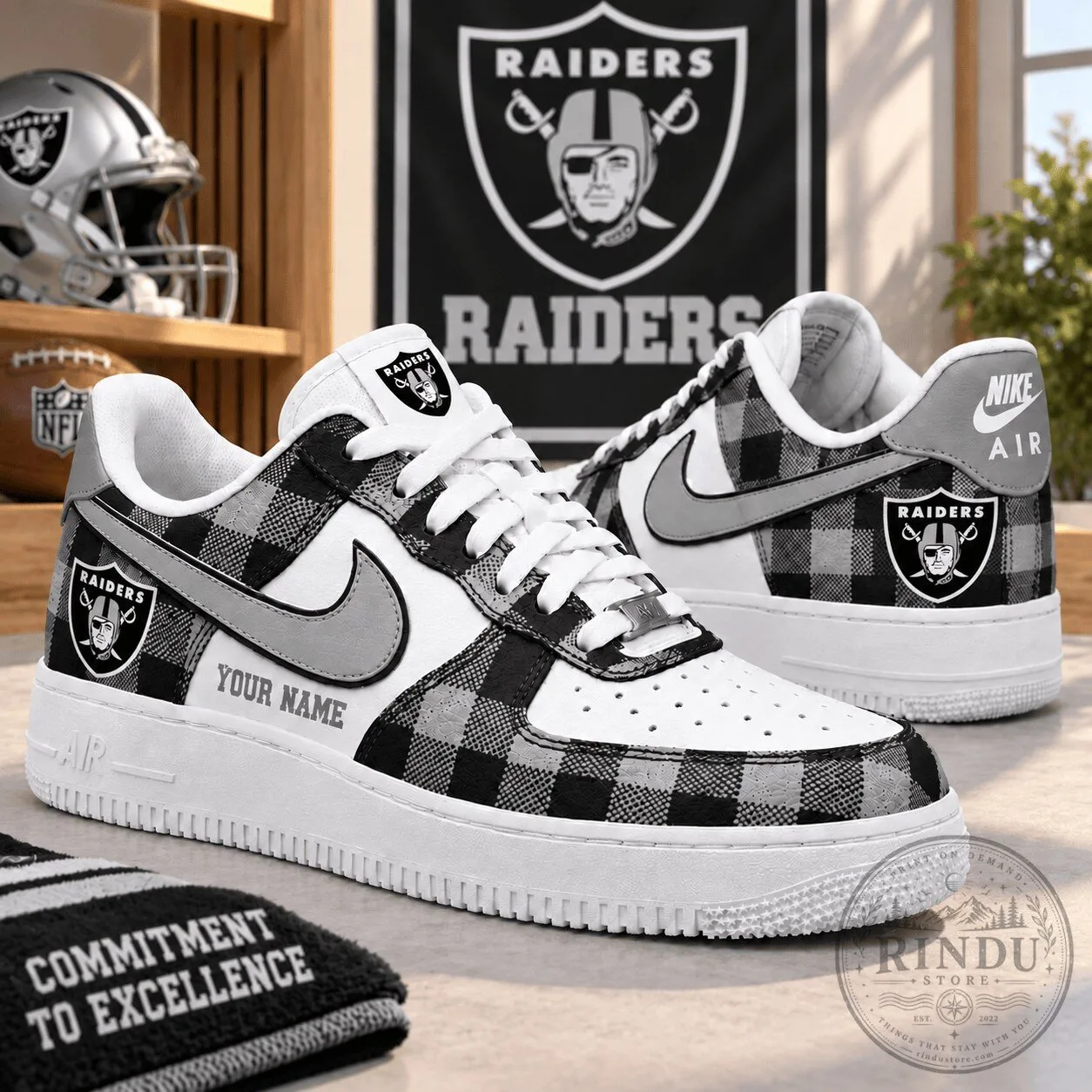 Las Vegas Raiders Personalized Buffalo Plaid Pattern Low Top Sneakers