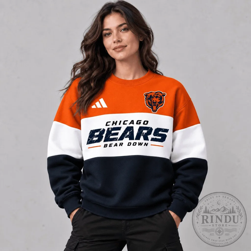 Chicago Bears Bear Down Football Team Color Block Crewneck Sweatshirt Chicago Bears Bear Down Football Team Color Block Crewneck Sweatshirt
