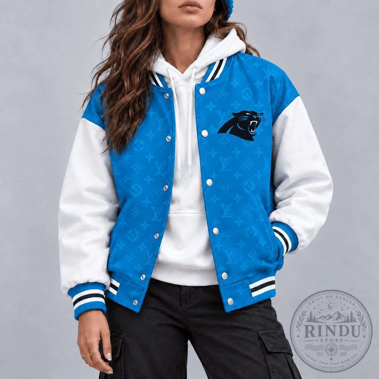 Carolina Panthers Louis Vuitton Inspired Varsity Bomber Jacket