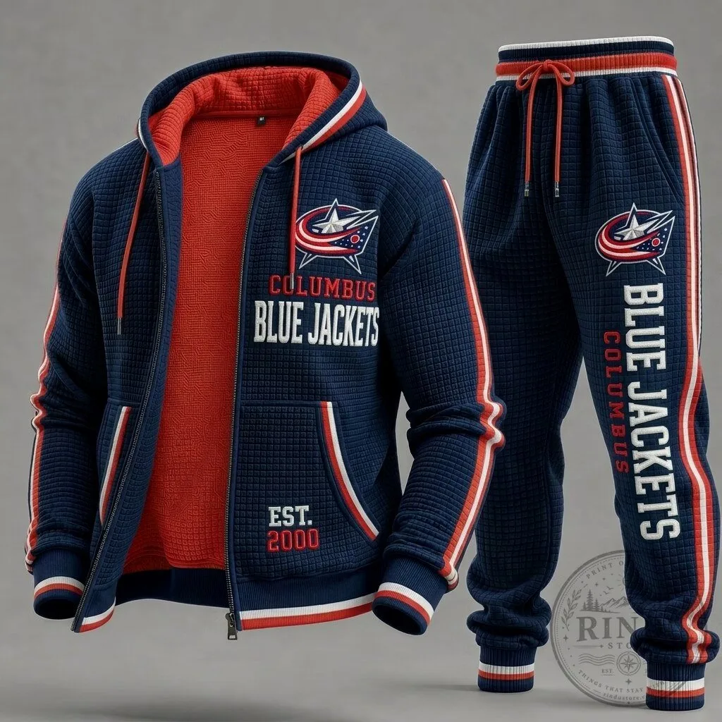 Columbus Blue Jackets Quilted Navy Blue Hoodie and Sweatpants Set