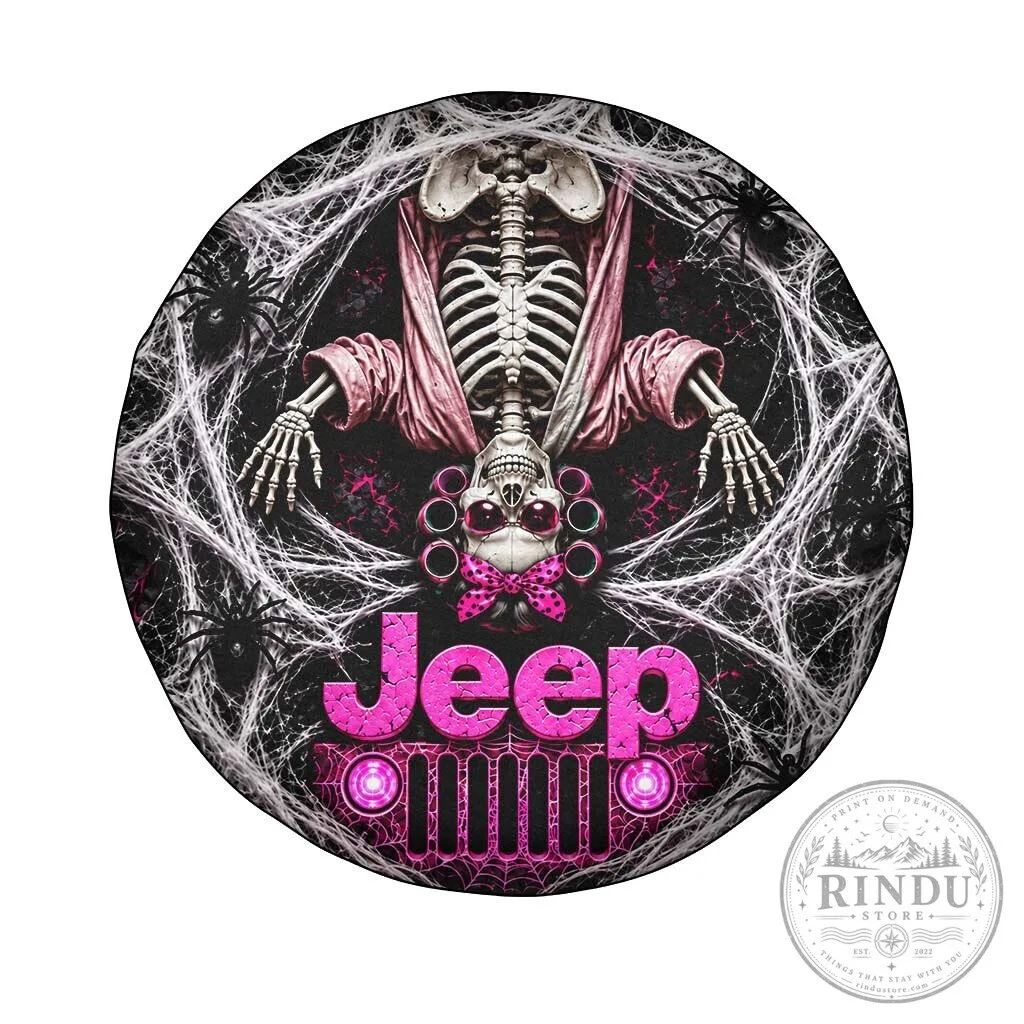 Halloween Jeep Skeleton With Hair Rollers Spare Tire Cover