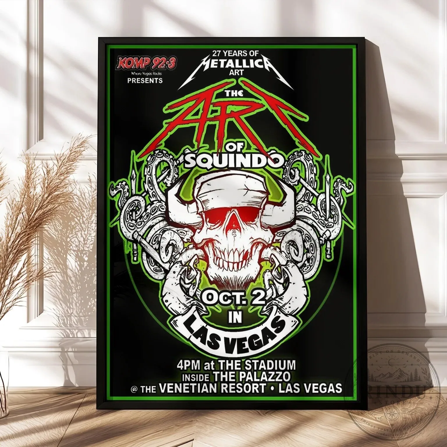 Metallica The Art of Squindo Las Vegas Concert 2026 Skull Octopus Poster