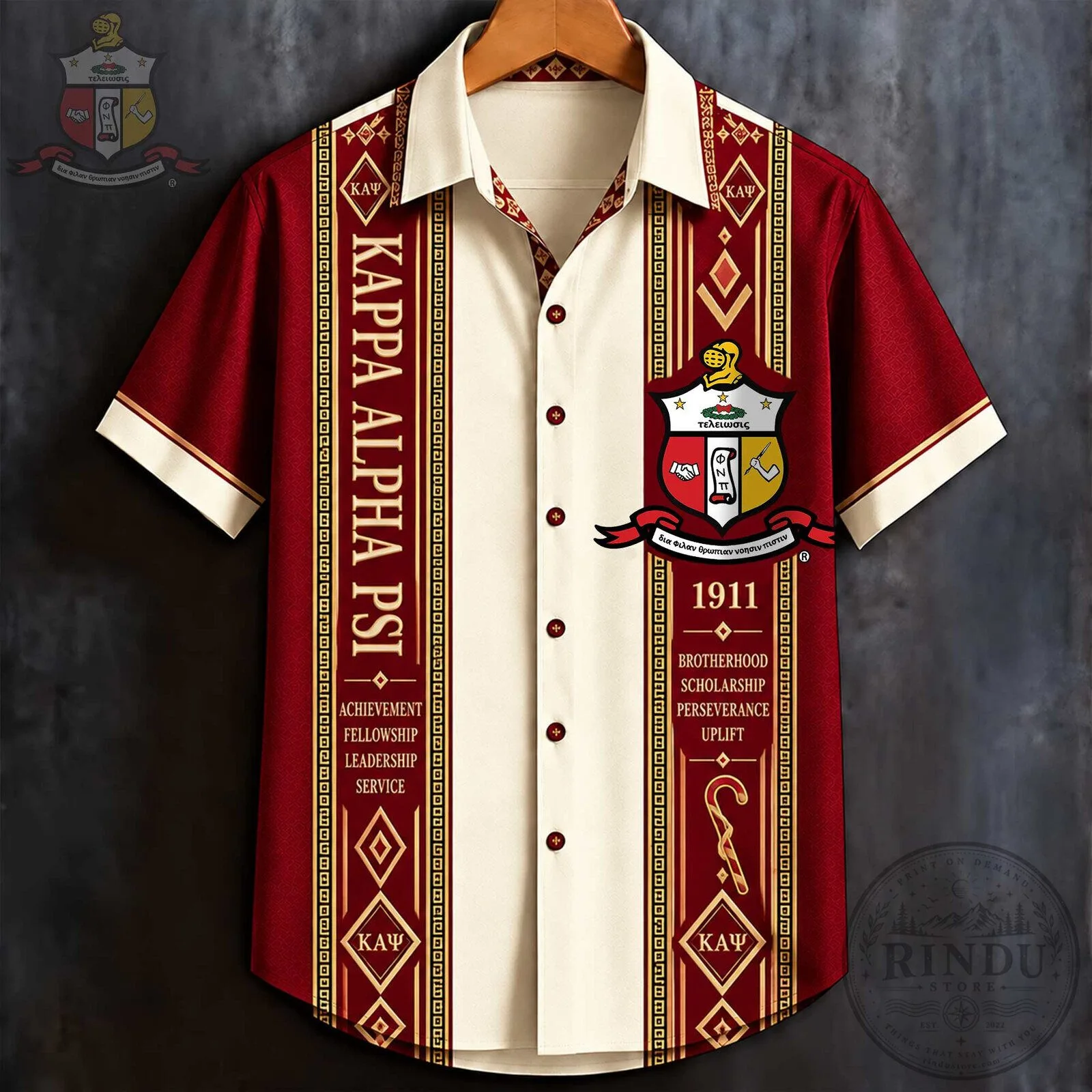 Kappa Alpha Psi Fraternity Greek Letters Red Cream Hawaiian Shirt