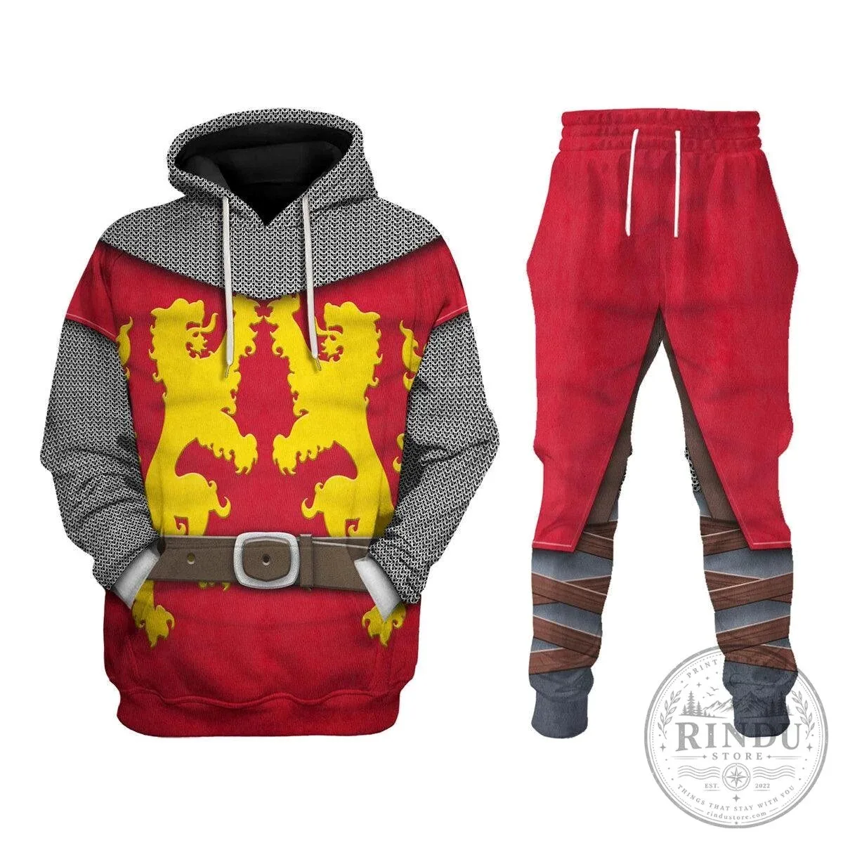English Knights Costume Medieval Lion Crest Hoodie