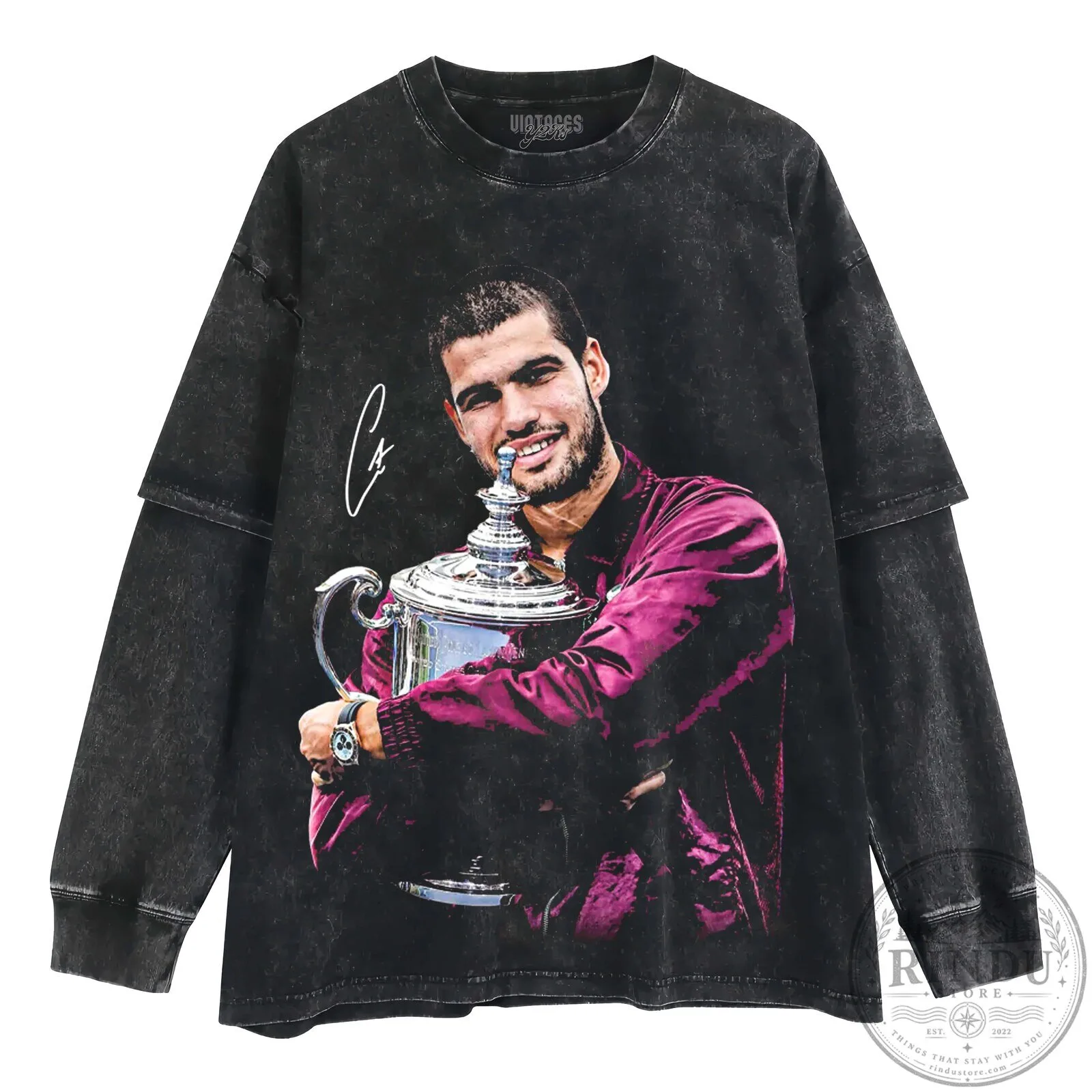 Carlos Alcaraz US Open Tennis Champion Layered Long Sleeve T-Shirt 1 Carlos Alcaraz US Open Tennis Champion Layered Long Sleeve T-Shirt