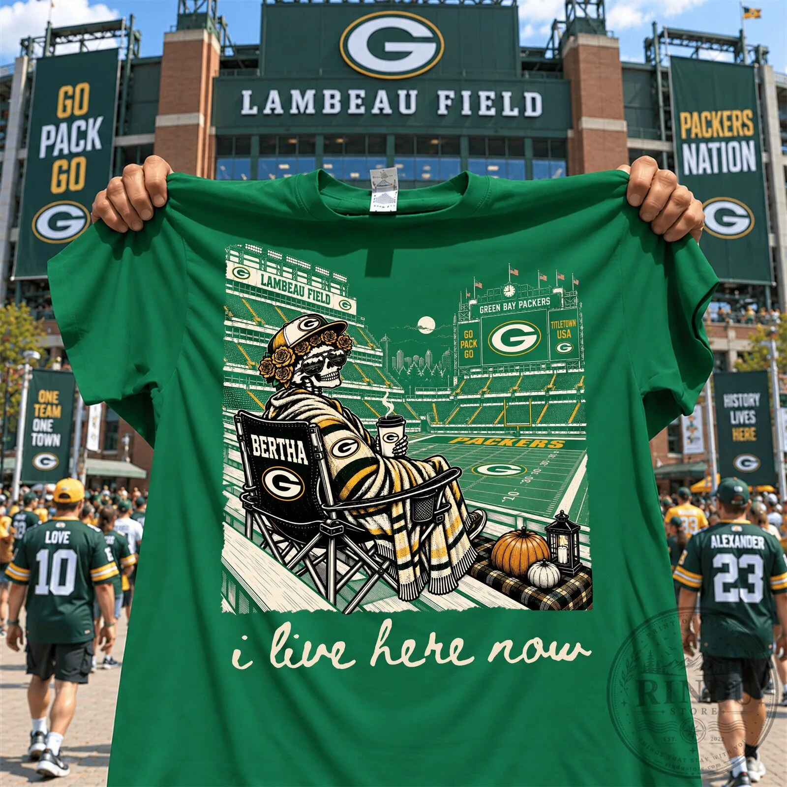 Grateful Dead Bertha Green Bay Packers I Live Here Now T-Shirt