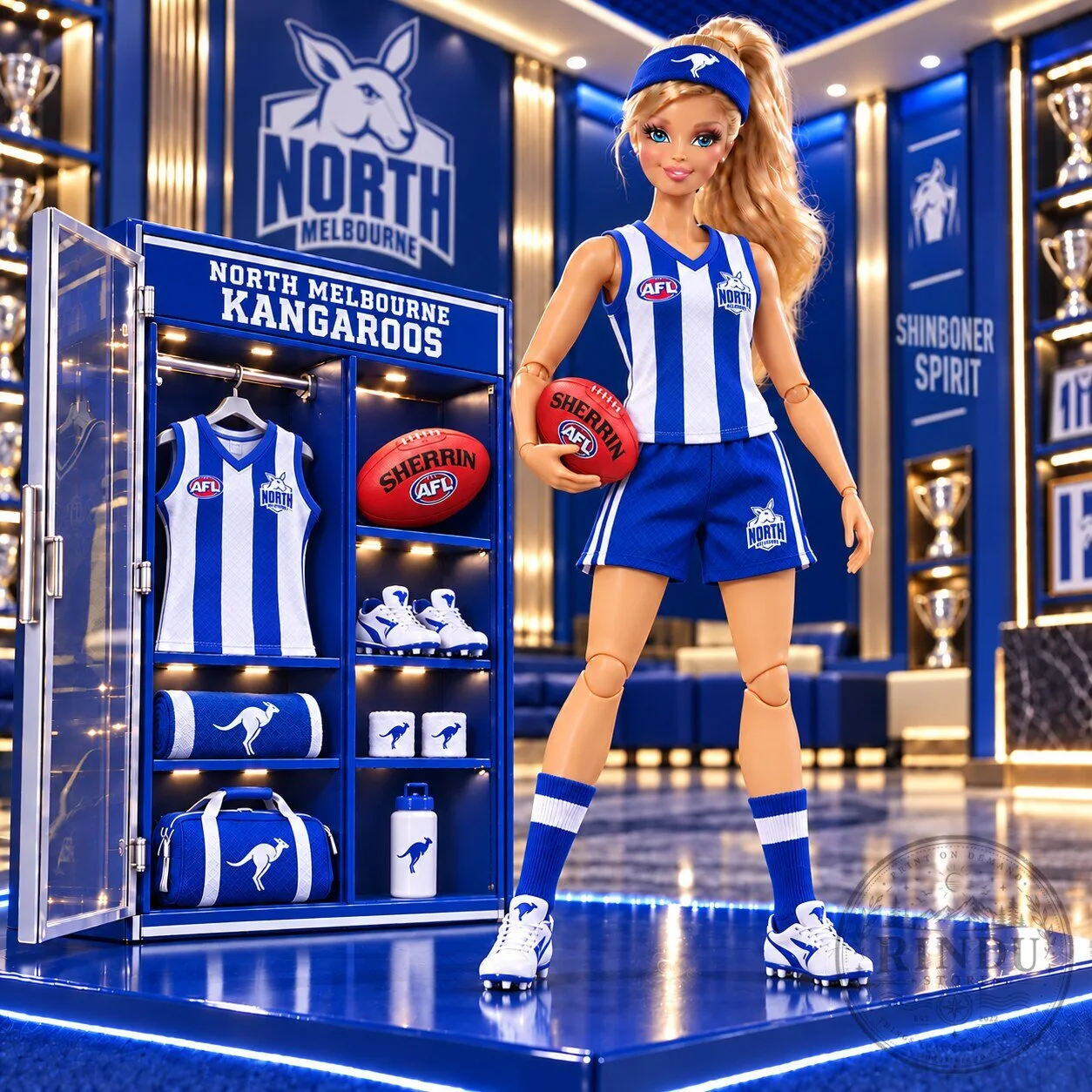 North Melbourne Kangaroos AFL Barbie Doll with Football and Accessories
