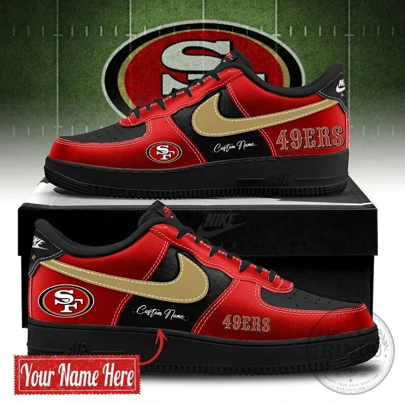 San Francisco 49ers Football Team Custom Name Red And Black Sneakers