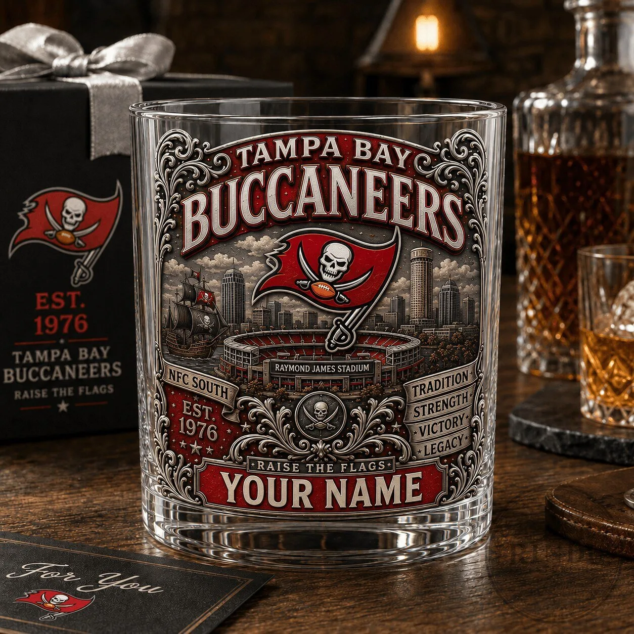 Tampa Bay Buccaneers NFL Football Team Raymond James Stadium Whiskey Glass 5 Tampa Bay Buccaneers NFL Football Team Raymond James Stadium Whiskey Glass