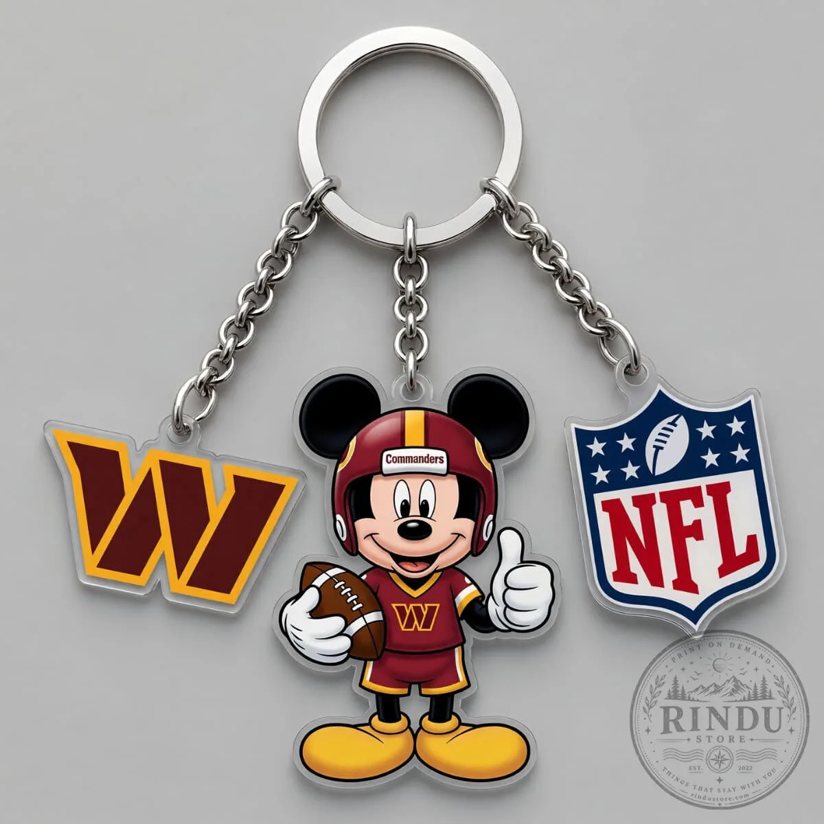 Washington Commanders Mickey Mouse NFL Football Triple Charm Keychain