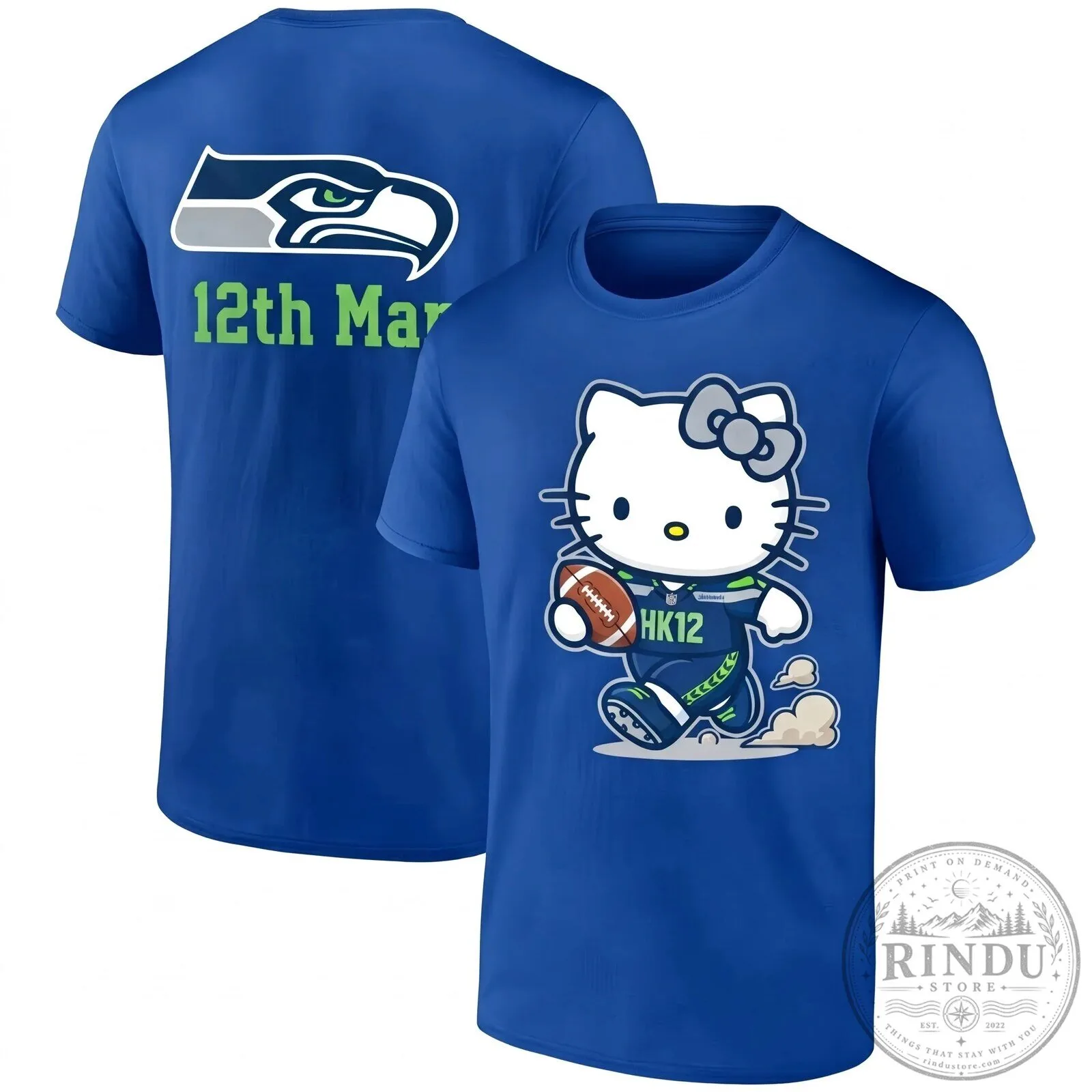 Seattle Seahawks Hello Kitty Football Player Blue T-Shirt