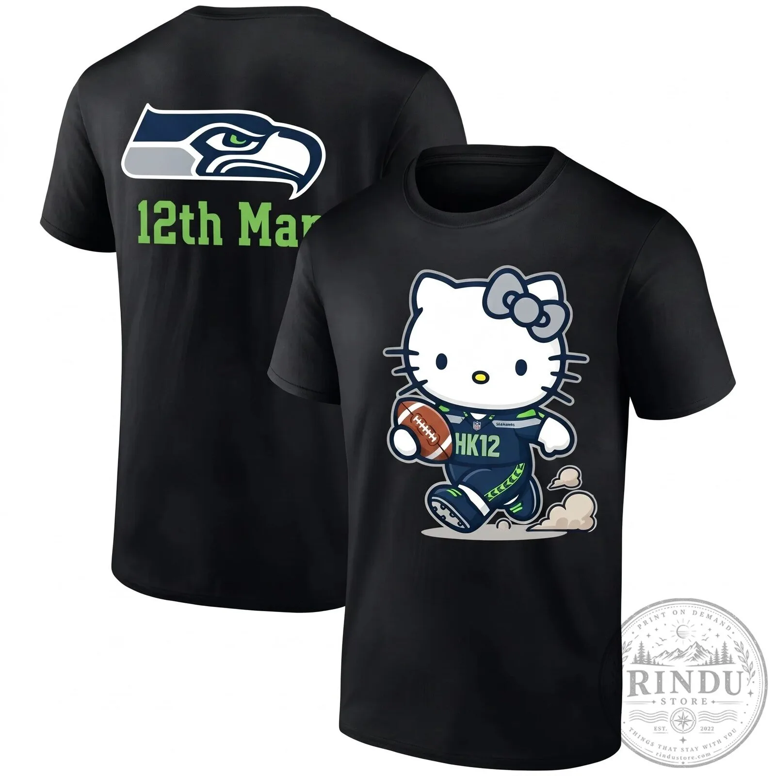 Seattle Seahawks Hello Kitty Football Player Blue T-Shirt 11 Seattle Seahawks Hello Kitty Football Player Blue T-Shirt