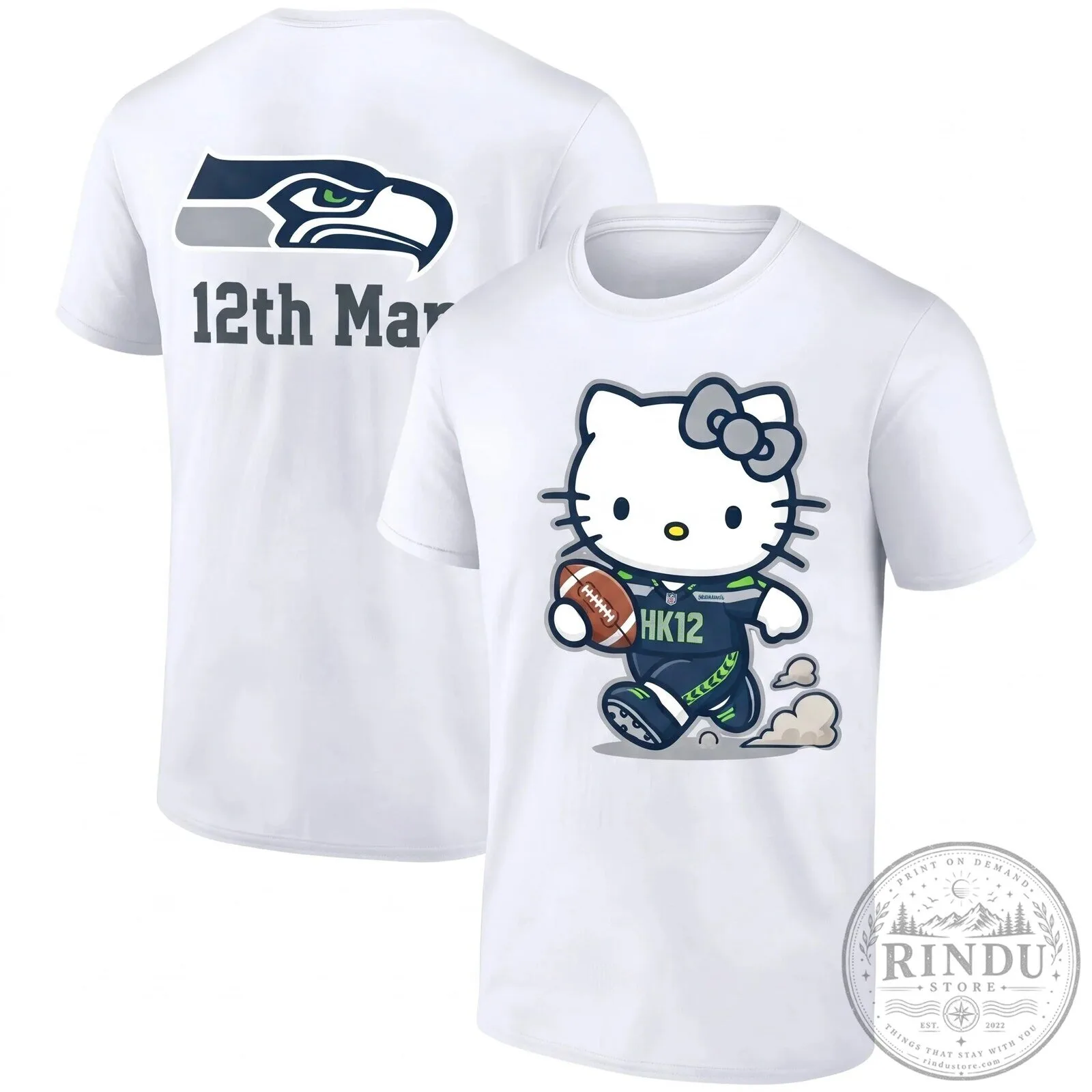 Seattle Seahawks Hello Kitty Football Player Blue T-Shirt 13 Seattle Seahawks Hello Kitty Football Player Blue T-Shirt