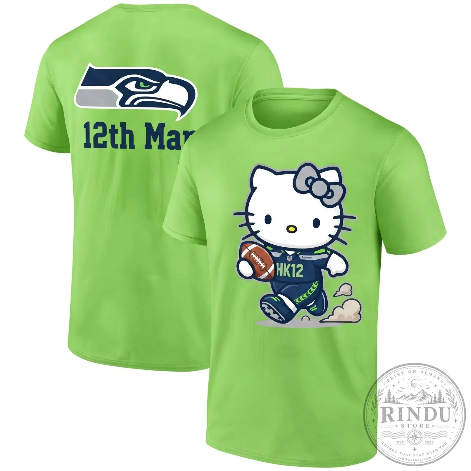 Seattle Seahawks Hello Kitty Football Player Blue T-Shirt 14 Seattle Seahawks Hello Kitty Football Player Blue T-Shirt
