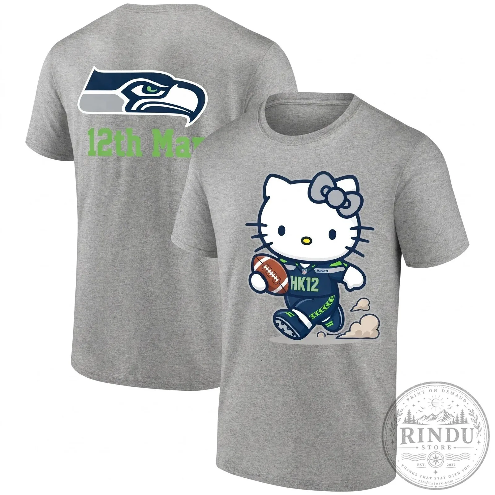 Seattle Seahawks Hello Kitty Football Player Blue T-Shirt 15 Seattle Seahawks Hello Kitty Football Player Blue T-Shirt